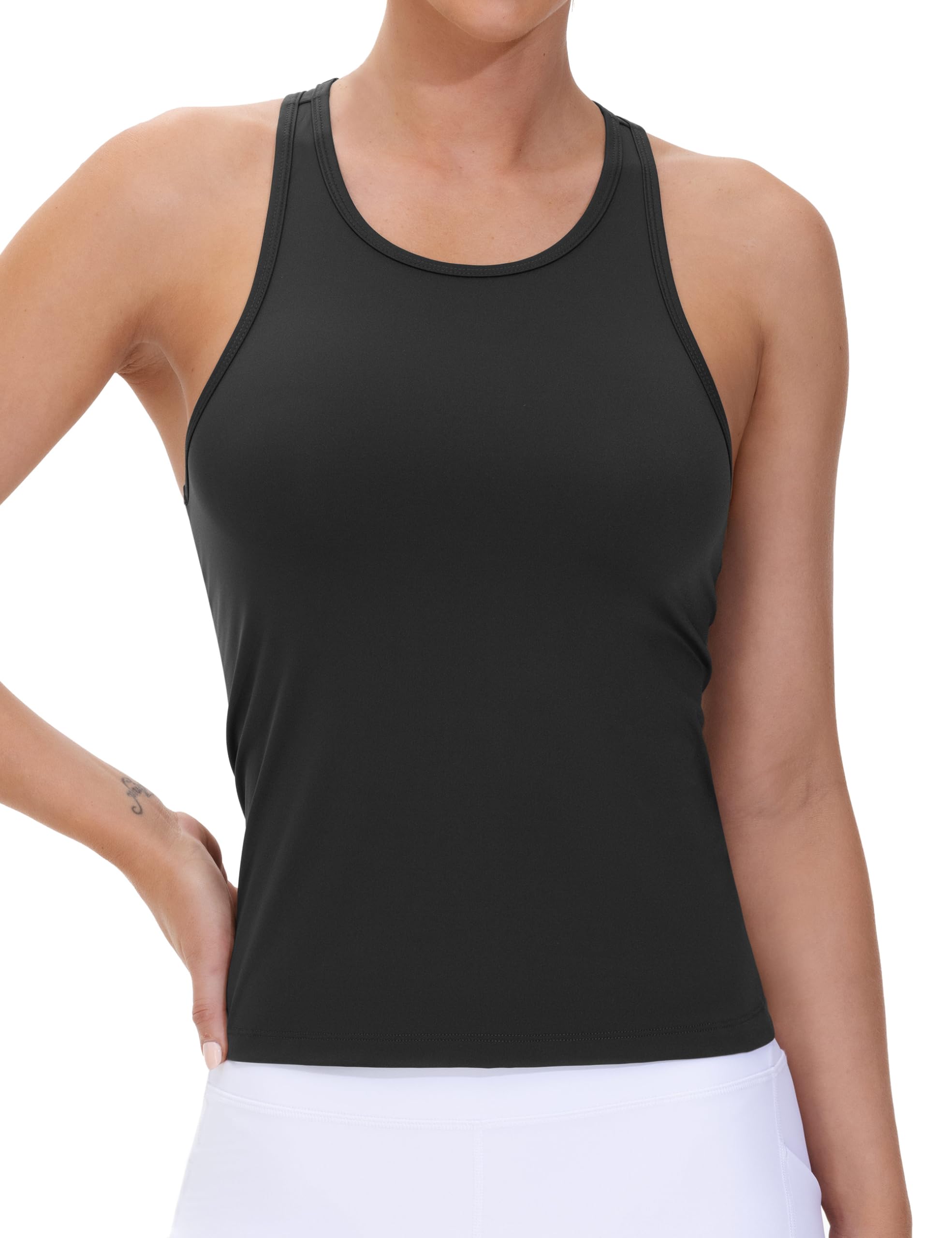 THE GYM PEOPLE Racerback Workout Tank Tops for Women Slim Fit Sleeveless Basic Athletic Running Yoga Shirts Black