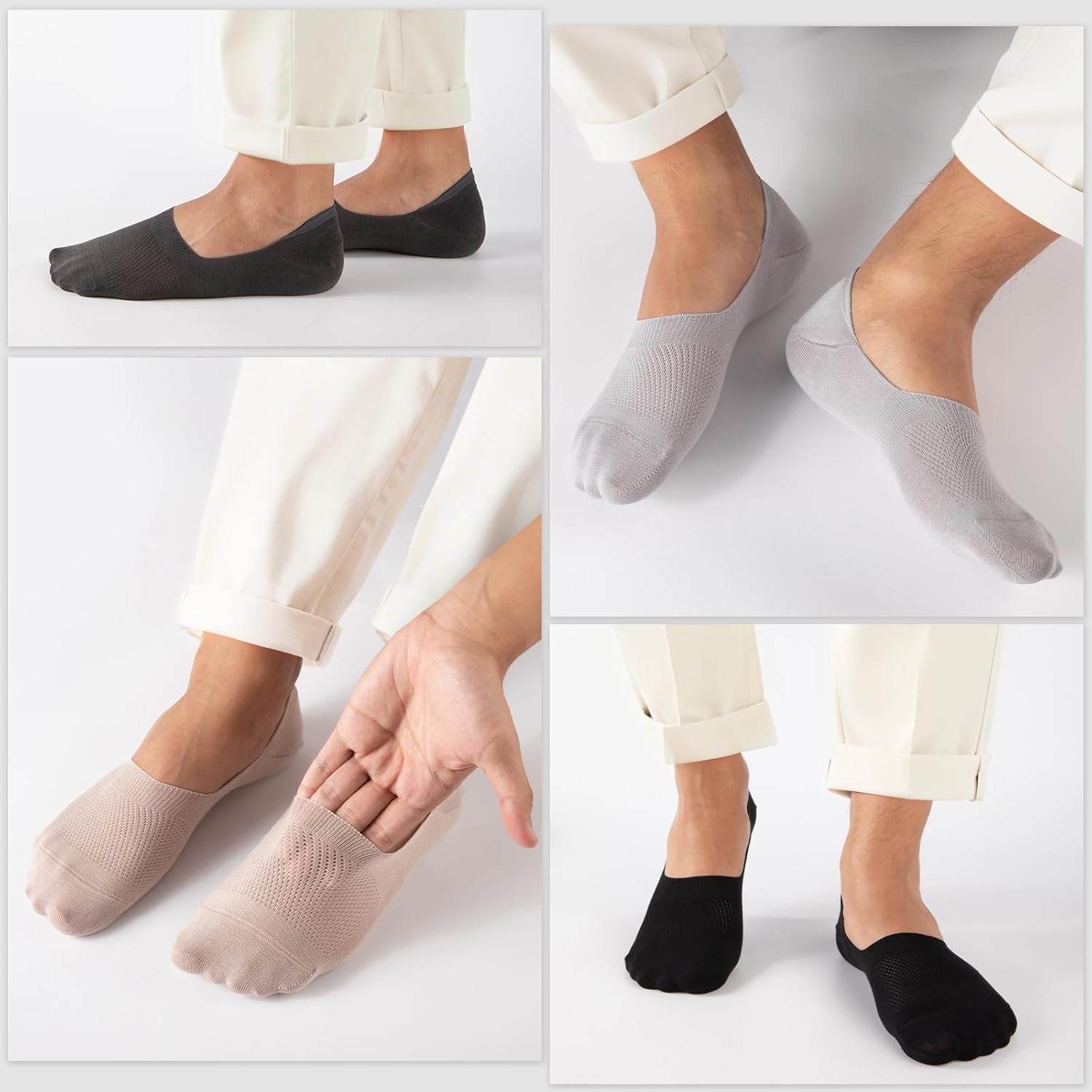 Cooplus No Show Socks for Men - Non-Slip Low Cut Cotton Invisible Design | 8 Pairs