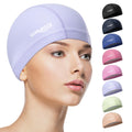 COOLMATE Fabric Swim Cap for Adult Women, Silicone Water Resistant Layer, Cloth Swim Cap Gifts for Swimmers, Lightweight and Comfortable for Pool, Lap Swimming (Light Purple, M)