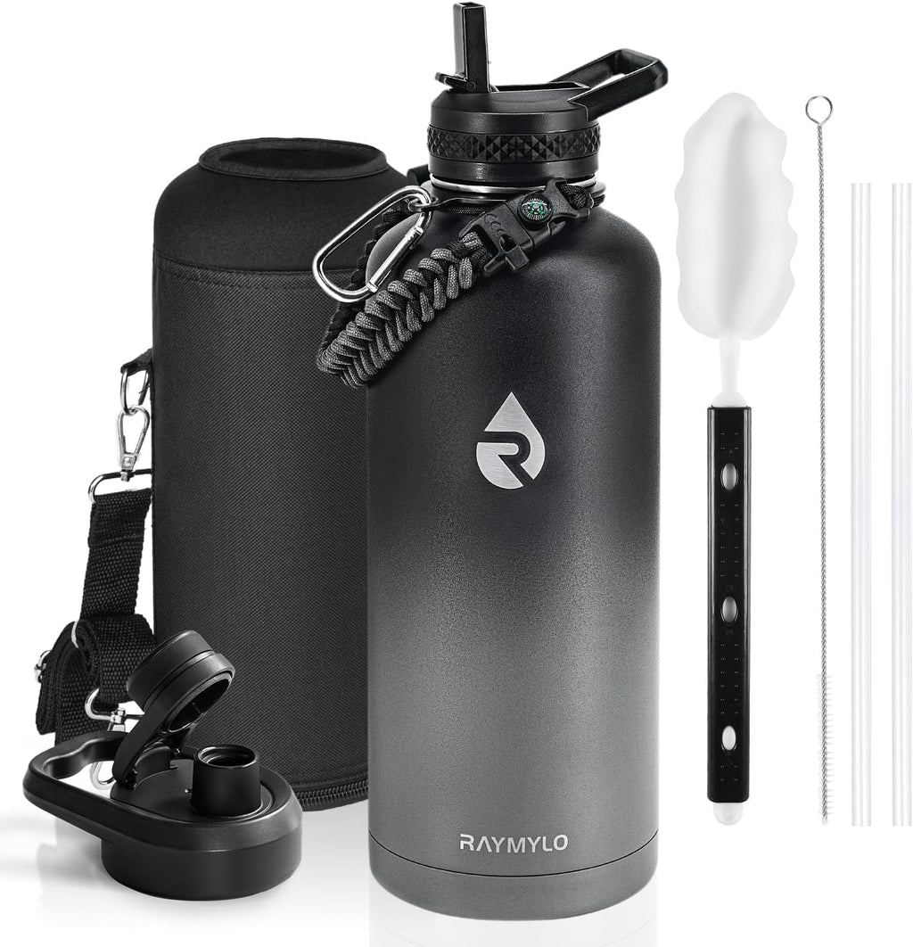 RAYMYLO Insulated Water Bottle - 87 Oz Triple Wall Vacuum Stainless Steel | Keeps Drinks Cold for 48 Hrs, Leak Proof, Dark Grey