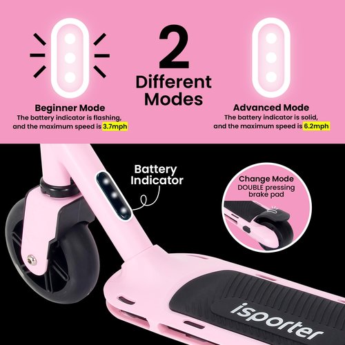 Aero iSporter Kids Electric Scooter | Hand Accelerator & LED Lights | Electric Scooters for Boys Girls Ages 6-10 | Rubber Deck Mat, Battery Indicator & Adjustable Heights