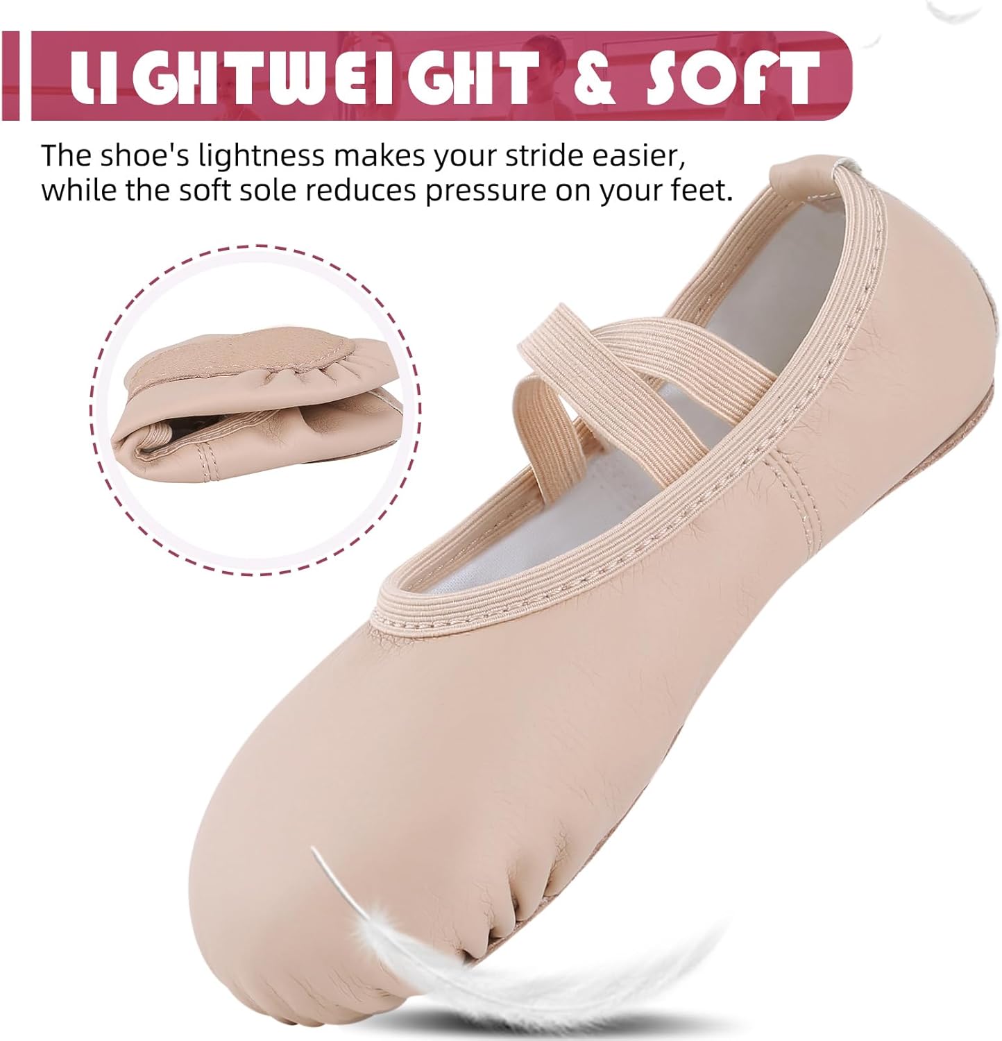 Skiennix Ballet Shoes - Soft No-Tie PU Leather Dance Slippers for Girls & Boys | Toddler to Women Sizes