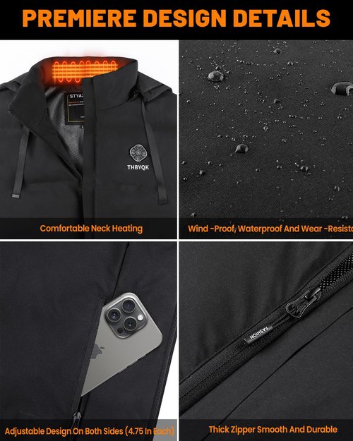 THBYQK 21 Heated Zones Heated Vest, with 40000mAH 7.4V Battery Pack Heated Vest for Men & Women, 5 in 1 Smart Controller (US, Alpha, Medium, Regular, Regular, Black-with 20000mah Power Bank X2)