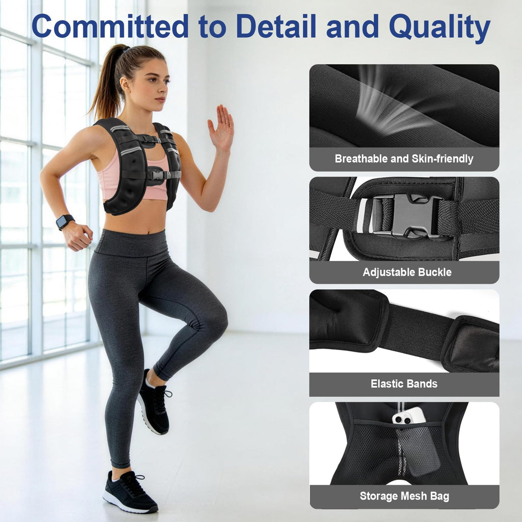 Zikopomi Weighted Vest with Two Adjustment Straps for Men Women, 8lbs/12lbs/16lbs/20lbs Weight Vest with Reflective Stripes for Workout, Strength Training, Running, Fitness, Muscle Building, Weight Loss+1