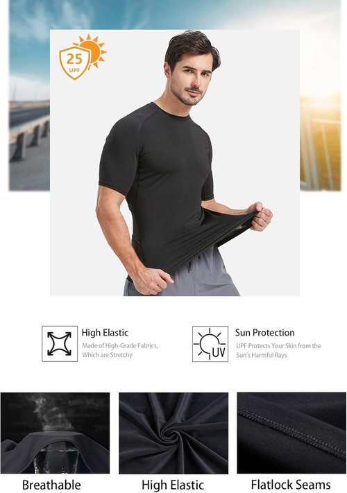 Dalavch Men's Compression Shirts - 5 Pack Short Sleeve Cool Dry Athletic Workout Undershirts