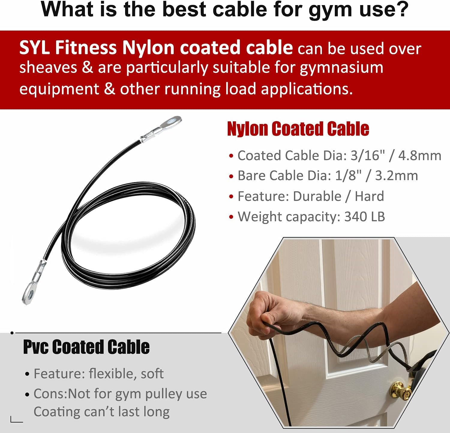 SYL Fitness Heavy Duty Steel Wire Rope - Gym Replacement Cable for Home Pulley Systems