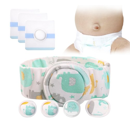 Lvyeyung Umbilical Hernia Belt Kit for Baby, Baby Belly Button Band, Hernia Belt with 4 Compression Pads and 3 Navel Patches, Infant Abdominal Binder Set, Umbilical Cord Cover for Newborn(S Pattern Green)