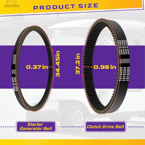 OMEIPMEO Club Car Clutch Drive Belt & Starter Generator Belt for Club Car DS 1997-UP and Precedent 2004-UP Gas Golf Cart, Golf Cart Drive and Starter Belt Kit Replace OEM# 101916701 1016203