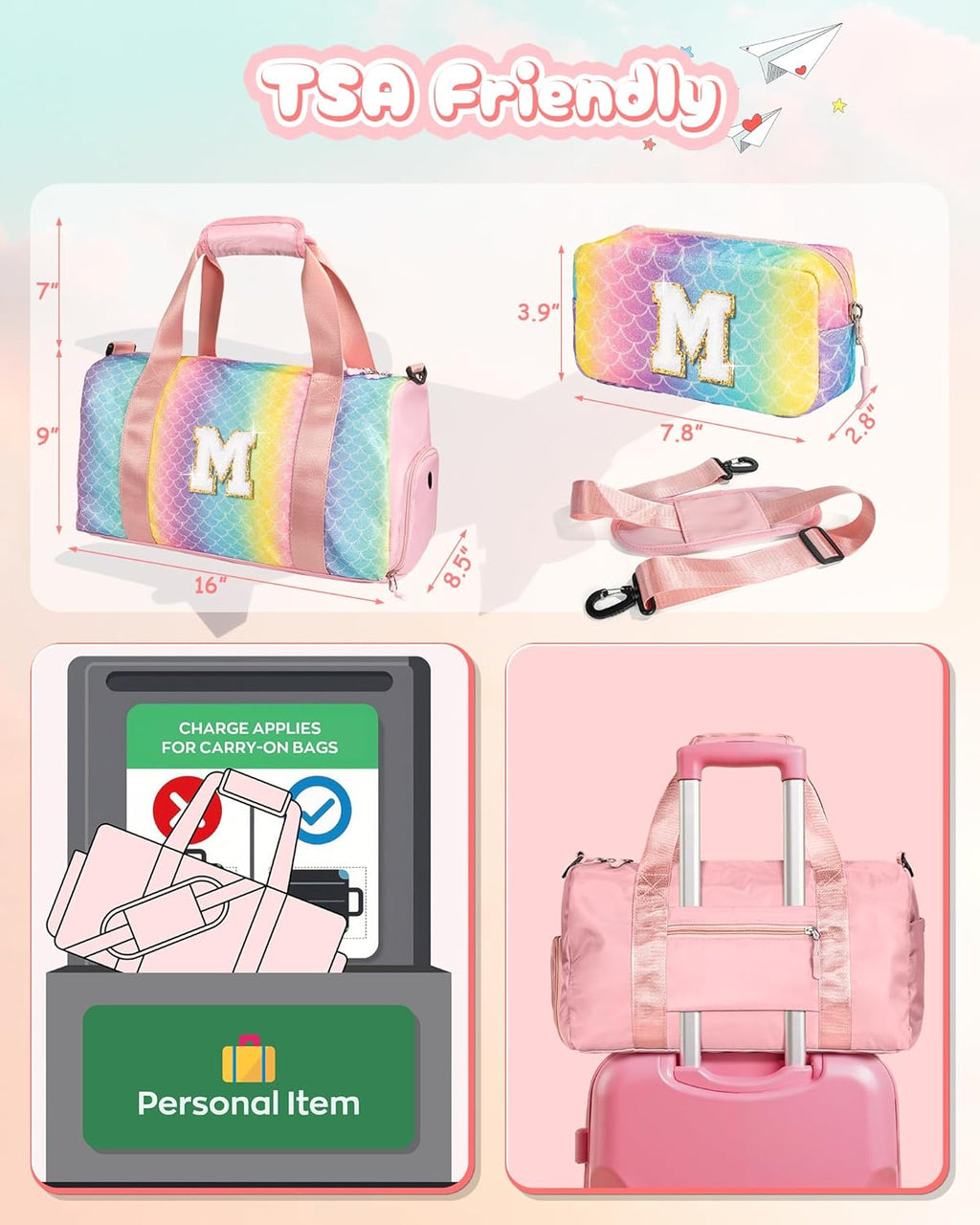 Skiennix Gym Bag for Girls - Personalized Weekender with Shoe Compartment & Makeup Pouch | Ideal Birthday & Graduation Gift (Letter Y)
