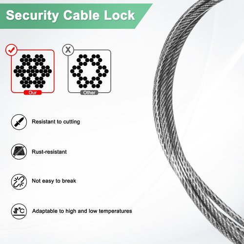 M METERXITY 10-Pack Security Cable Lock, 2FT 2mm PVC Coated Stainless Steel Luggage Lock Wire Rope with Double Loop for Travel/Gate/Bike, Cut-Resistant Braided Steel Cable [Transparent]