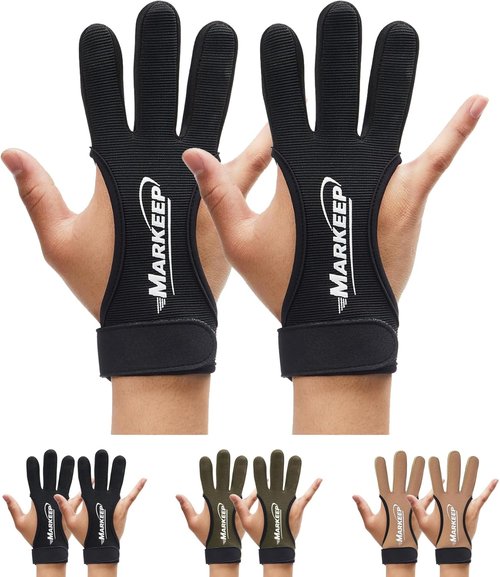 MARKEEP Archery Gloves - 3-Finger Leather Shooting Guard for Youth & Adults | Protective Gear 2-Pack