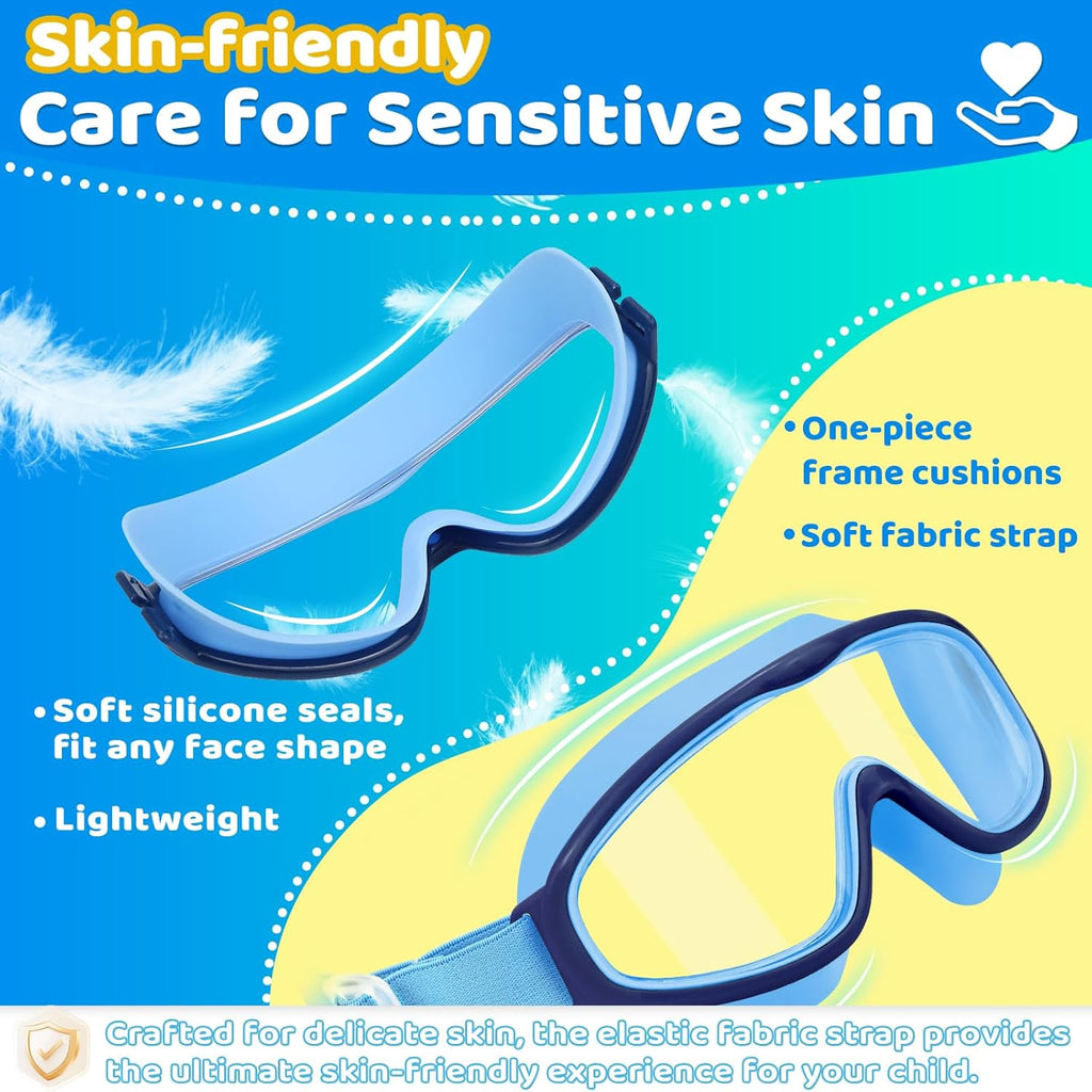 Vvinca Kids Swim Goggles - Comfortable Fabric Strap, Wide View, Anti-Fog & UV Protection for Ages 3-14