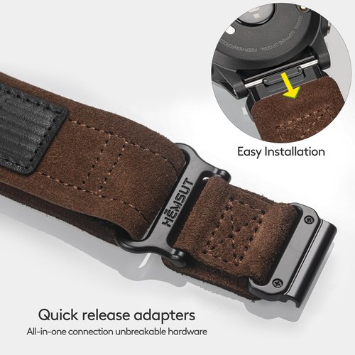 Soft Suede Leather Watch Band, 26mm Military Strap Compatible with Garmin Instinct 3 50mm/Fenix 8 51mm/7X/7X Pro/6X/6X Pro/5X/5X Plus, Tactix 7 Pro/ Delta, Quatix 6X/5X, Descent MK1/MK2, Instinct 2X, Foretrex 601/701, Enduro /Enduro 2/ Enduro 3, D2