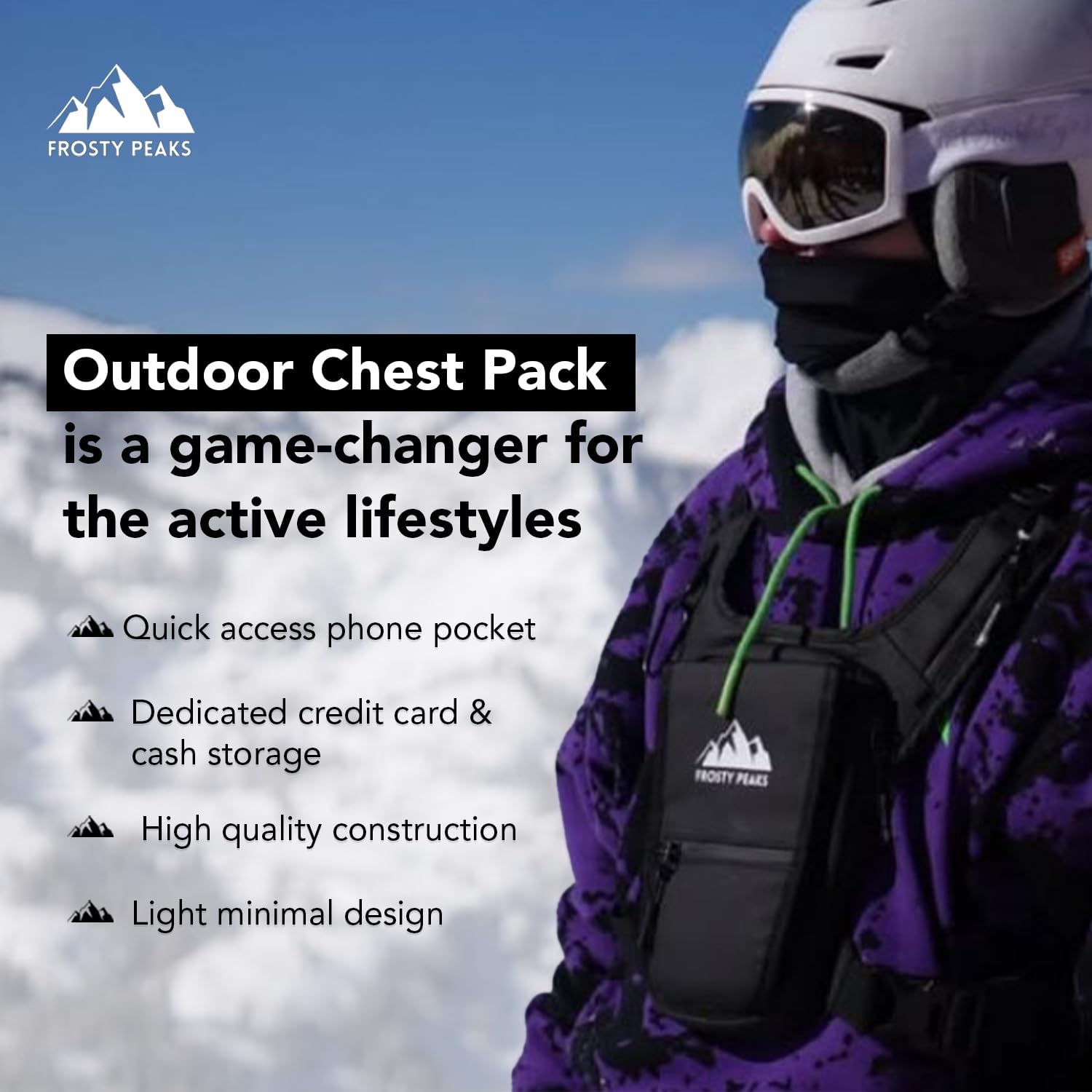 Skiennix Minimalist Chest Rig - Outdoor Chest Pack with Easy-Access Phone Pouch | Black