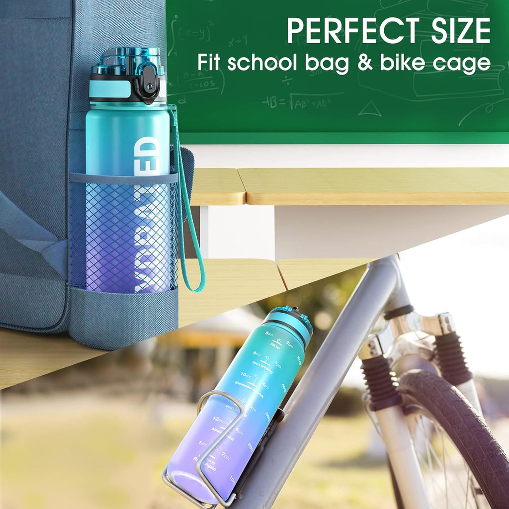 Sahara Sailor Water Bottle - Durable, Leakproof Tritan Design with Motivational Time Marker | 32/25/17oz