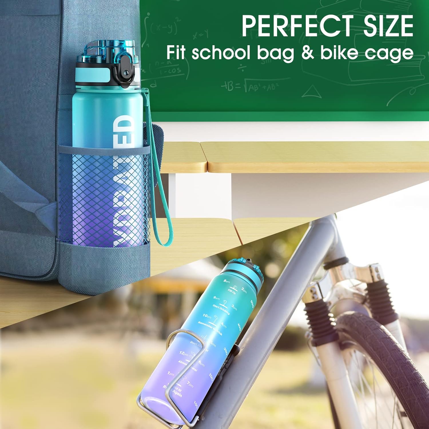 Sahara Sailor Water Bottle - Durable, Leakproof Tritan Design with Motivational Time Marker | 32/25/17oz