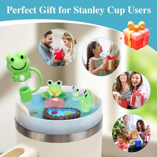 Gestarich Stanley Cup Lid Accessories for 40oz Stanley Cups H2.0, Stanley Cup Topper Decoration Charms with Silicone Straw Cover, Cute Stanley Tumbler Accessories 40oz