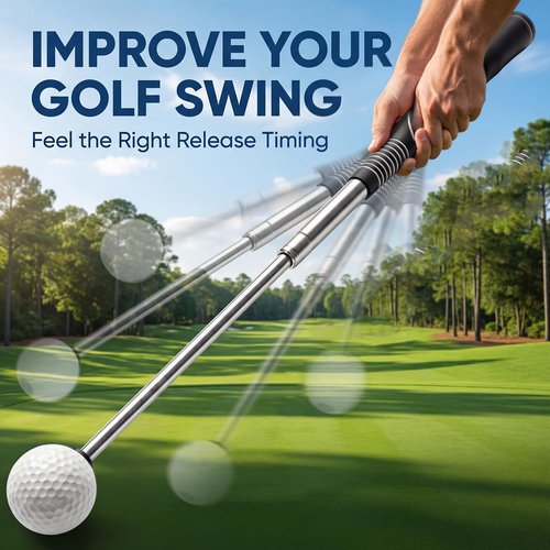chufa Retractable Golf Swing Trainer, Telescopic Practice Club with Click Feedback, Right-Handed Ergonomic Grip & Arm Band, Grip/Posture Correction, Portable Indoor/Outdoor Tempo & Swing Path Aid