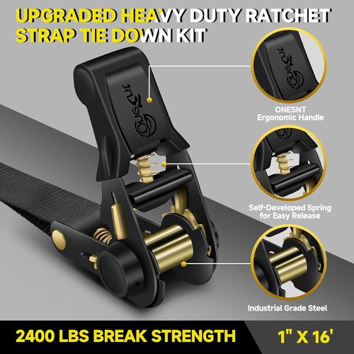 4Pcs Ratchet Tie Down Straps Kit - 2400lb Break Strength | 1” x 16FT Soft Loop Straps for Trucks & Motorcycles