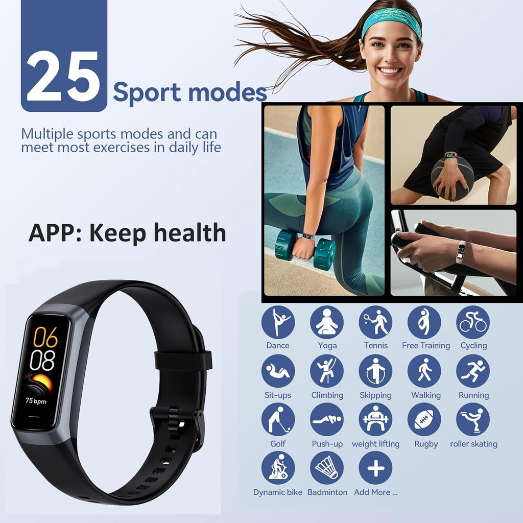 Skiennix Fitness Tracker Watch - AMOLED Display, Heart Rate & Blood Pressure Monitor | Slim Design, 25 Sports Modes
