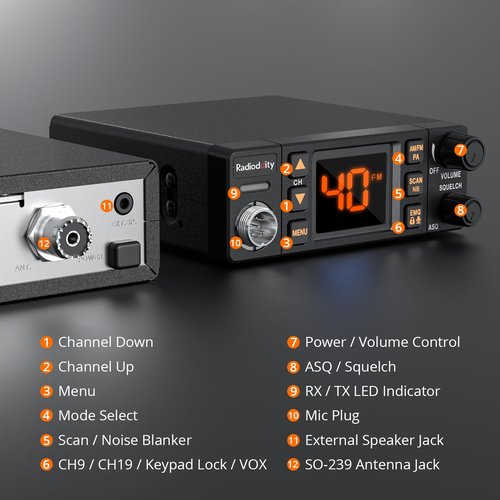 Radioddity CB-606 PRO CB Radio, AM/FM/PA Mobile Transceiver with 4W Power Output, 2.2’’ Amber Color Display, Instant Emergency Channel 9/19, VOX, NB/ASQ/SQ, Advanced Cooling Structure