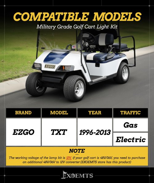 EXOEMTS EZGO TXT LED Headlight & Tail Light Kit for 1996-2013 Gas and Electric Golf Carts, 12V Street Legal LED Light Kit for EZGO TXT, Golf Cart High Brightness Headlight Taillight Combo, Black