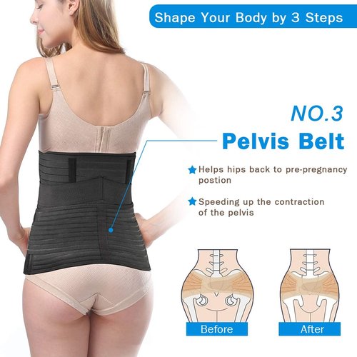 TiRain 3 in 1 Postpartum Belly Wrap C Section Belly Abdominal Binder 3-Piece Postpartum girdles Support Recovery Belly Band, Black Plus Size Fit US Size 14-18