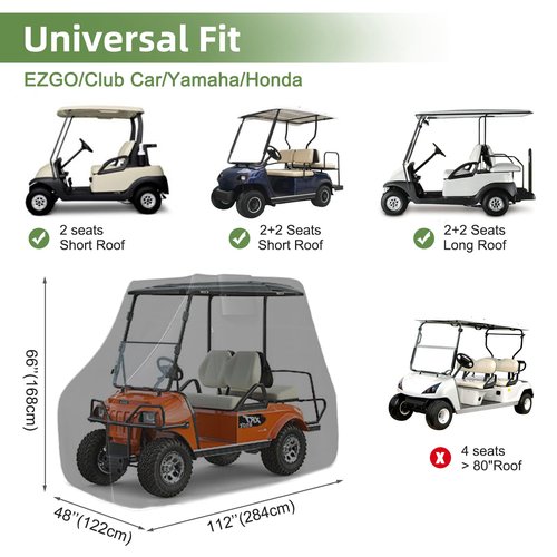 Zenicham 2/4 Passenger Golf Cart Cover - Waterproof, Heavy Duty 600D with Reflective Strips - Universal Fit for EZGO, Yamaha, Club Car