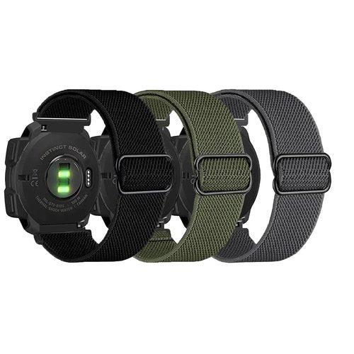 3 Packs Stretchy Nylon Bands Compatible with Garmin Instinct/Instinct 2 Solar/Instinct 3 45mm, 22mm Sport Breathable Wristband for Garmin Instinct Tactical/Solar/Tide/Esports (Black/Gray/Army Green)