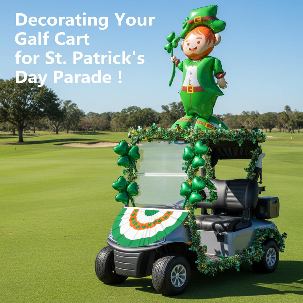 St. Patrick's Day Golf Cart Decorations Kit, St. Patrick Parade Car Decorations, Parade Car Accessories with Shamrock Garland, St Patricks Day Accessories