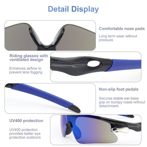 ZOSIMP Unisex Sports Sunglasses UV400 Protection Shatterproof Lenses Windproof Lightweight Frame for Running Cycling Mountain Climbing Outdoor Activities (Blue)