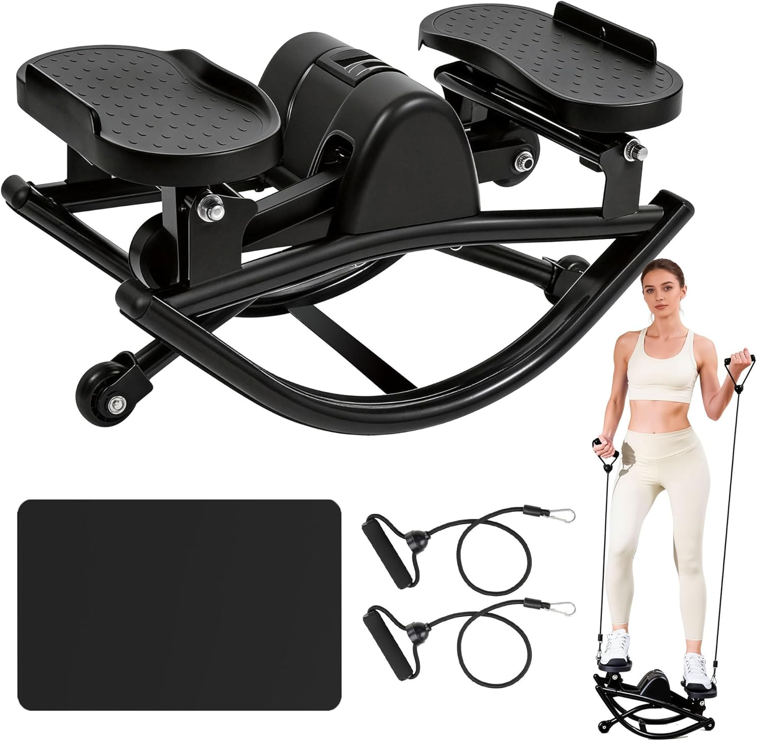 Rock Stepper - Portable Home Exercise Stepper with Digital Display & Resistance Bands | 330 LBS Capacity