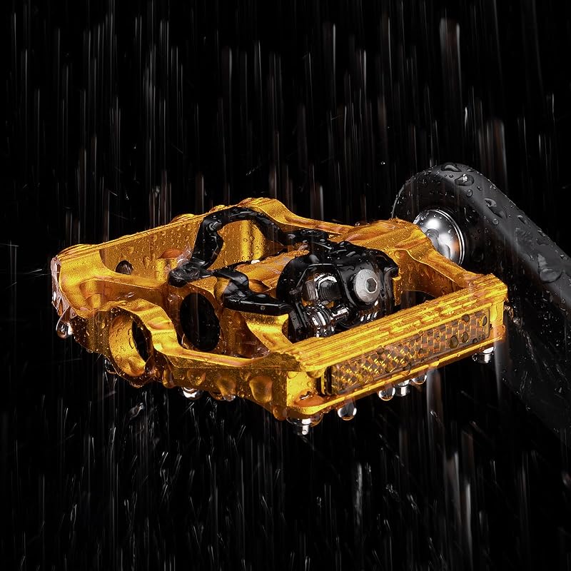 Dual Sided Mountain Bike Pedals with Reflectors - 9/16" Sealed Bearings, Clipless & Platform, GEWAGE (Glod)