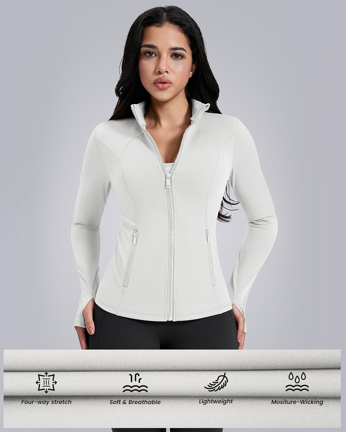 AVGO Women's Lightweight Workout Jacket - Slim Fit Athletic Zip-Up with Pockets & Thumb Holes