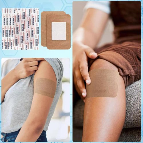 100 Pcs Large Adhesive Bandages 2 x 3 Inch Wound Care Flexible Adhesive Bandages Latex Free Fabric Wrap Gauze Pads for Skin Care and Protect Wounds