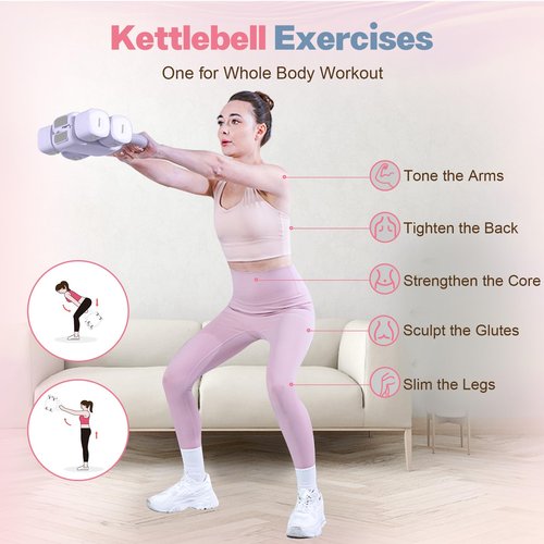 kisnbld Adjustable Dumbbell Set of 2, 2 in 1 Free Weights Dumbbells & Kettlebell Set for Women with Fast Adjustment, Each 2lb 3lb 4lb 5lb Hand Weights Set for Home Gym & Outdoor Exercise Training