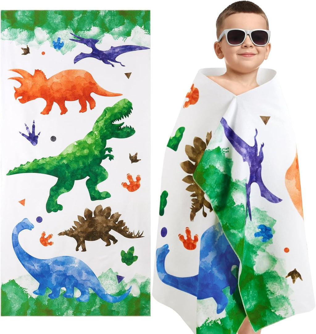 WERNNSAI Dinosaur Kids Beach Towel - Quick-Dry, Ultra-Absorbent, 30” x 60” for Boys | Perfect for Pool & Travel