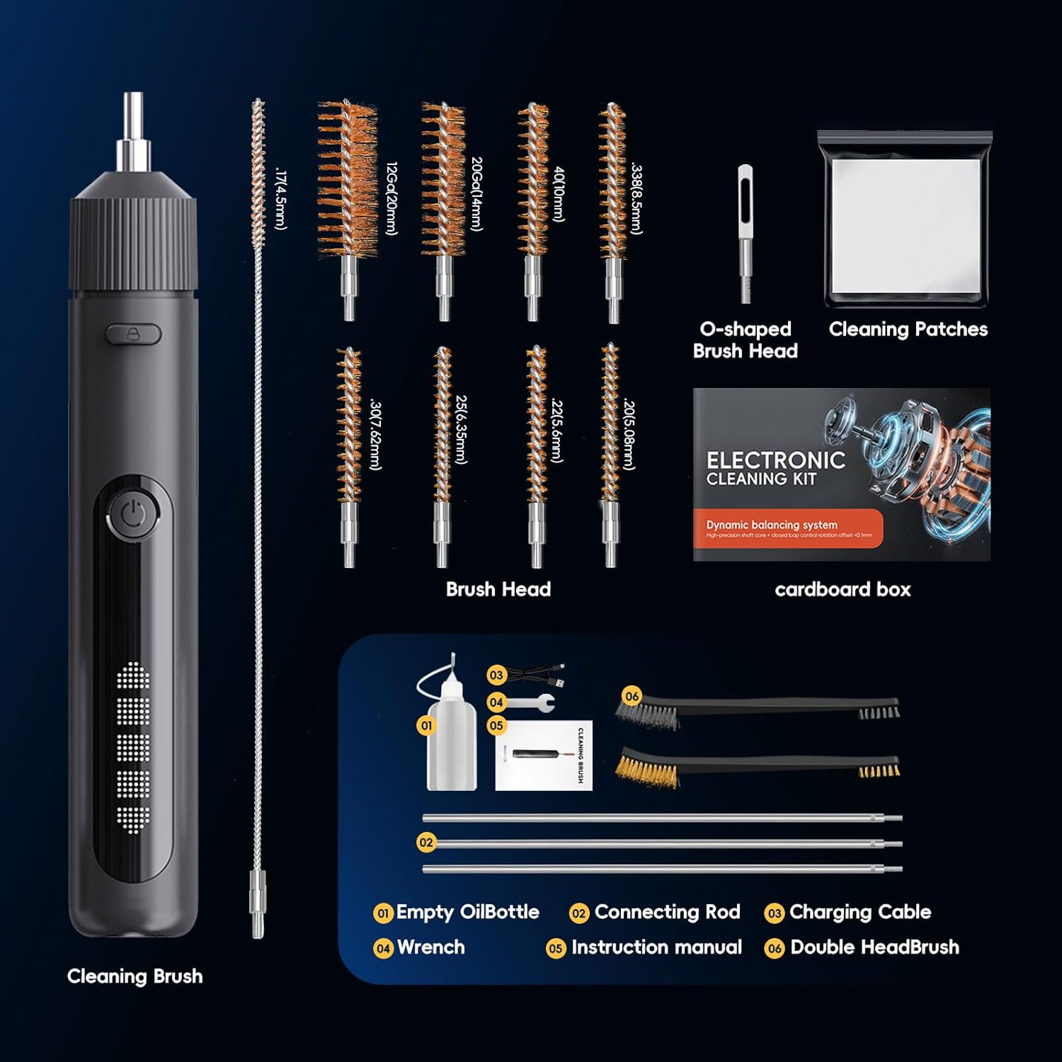 Skiennix Electric Gun Cleaning Kit - Universal Brushes for Handguns, Shotguns & Rifles | 9 Brush Heads & 3 Rods
