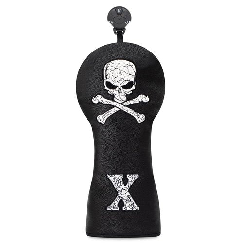 Golf Skull Skeleton Head Cover Golf Club Black Leather Headcovers Set Fits Driver Fairway Wood Hybrid Utility Putter Iron Wedge Headcover. (Hybrid)