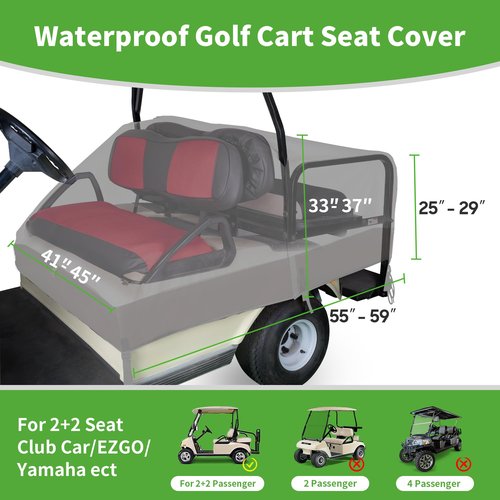 10L0L Waterproof Golf Cart Seat Cover for Club Car, EZGO, Yamaha, 4 Passenger 2+2 Seat Rain/Dust Covers, 600D Oxford Fabric, UV Resistant, All Weather Protector for Front & Rear Seat, Easy On/Off