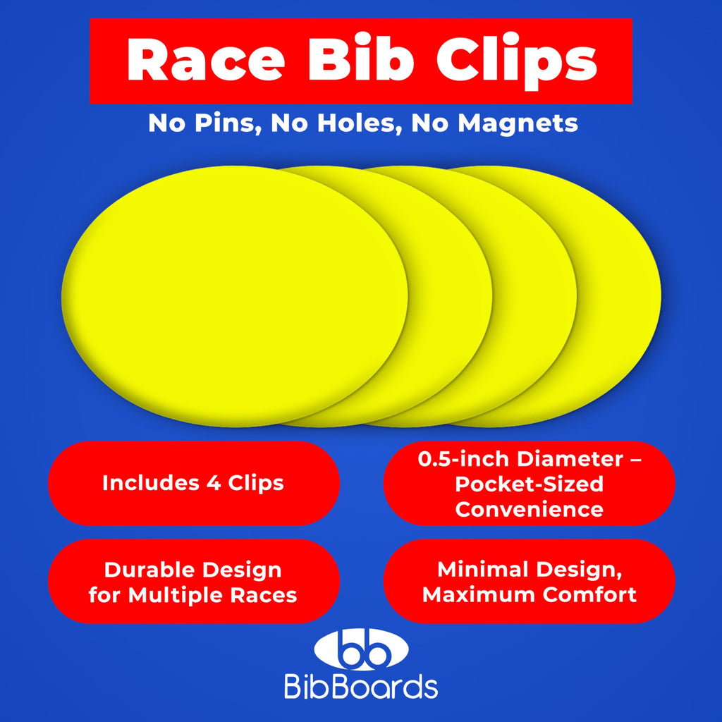bibSNAPS Race Bib Clips - Safety Lock Fasteners - Secures Running, Marathon, Cycling and Event Number, Non Magnetic, Easy to Use, Soft & Reusable - Replacement for Pins & Magnets - Plain Yellow (4pcs)