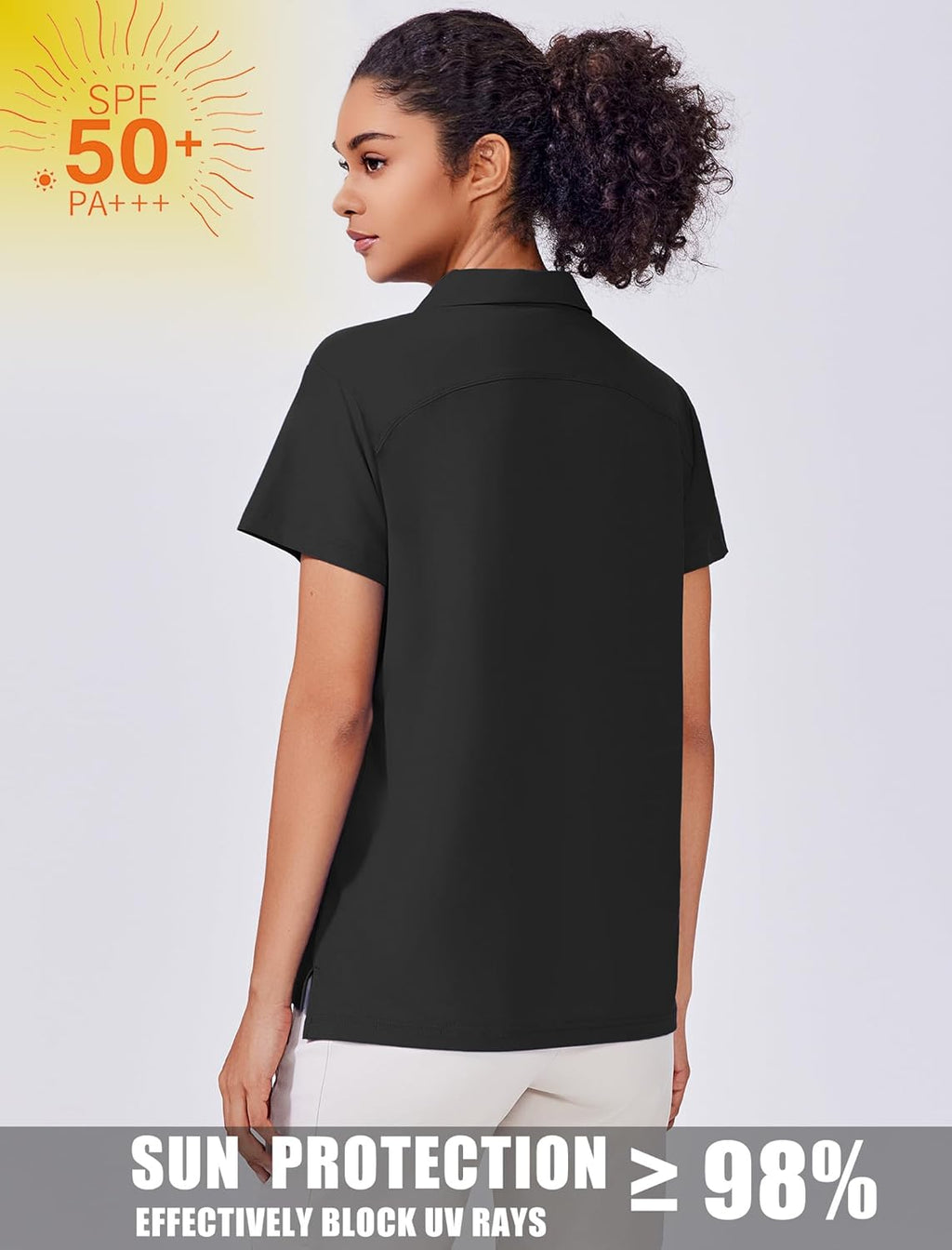 PINSPARK Women's Golf Shirt - UPF 50+ Short Sleeve Polo with 3 Button Collar | Athletic Tennis Top