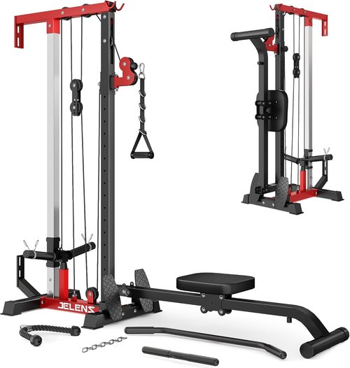 JELENS RC01 Foldable LAT Pulldown Machine - Adjustable Seat & 16 Positions | Home Gym Cable Station