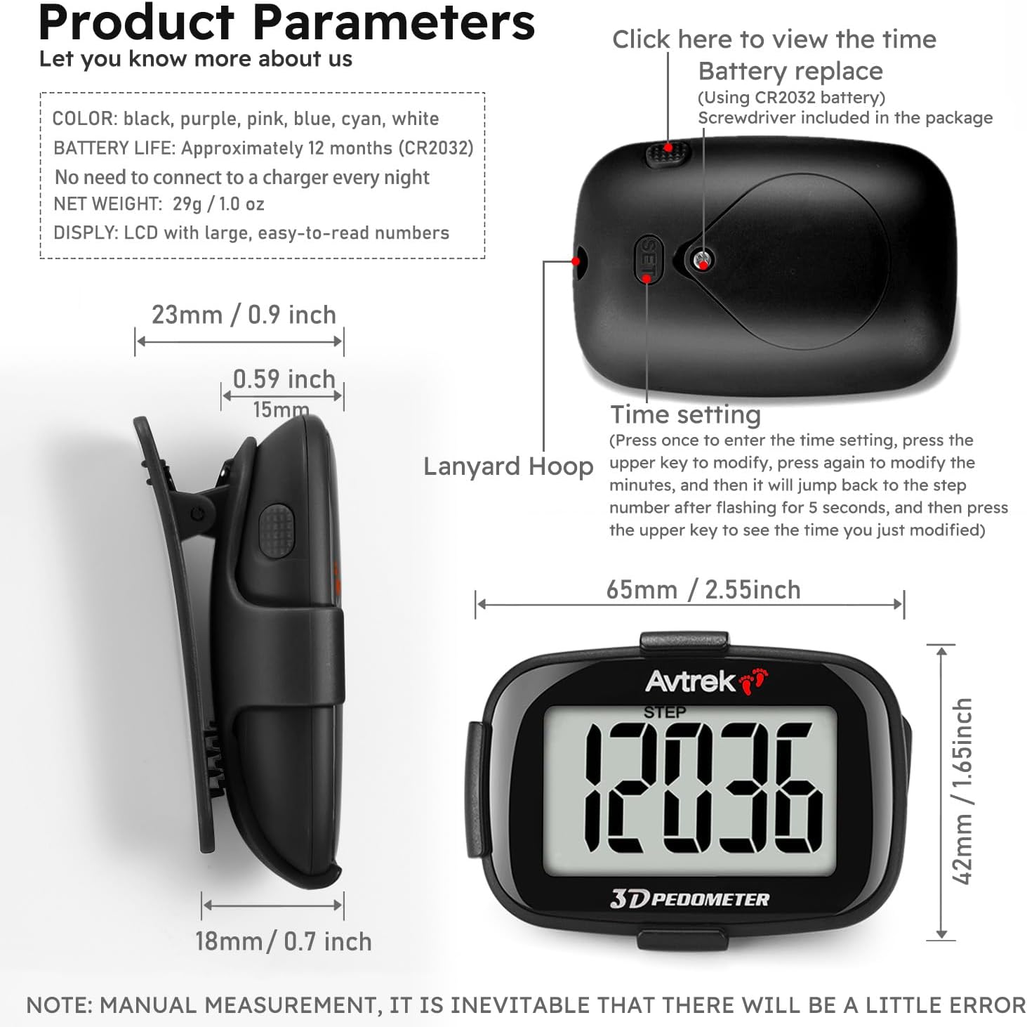 Skiennix 3D Step Counter - Clip-On LED Backlight Pocket Pedometer for Outdoor Fitness Tracking