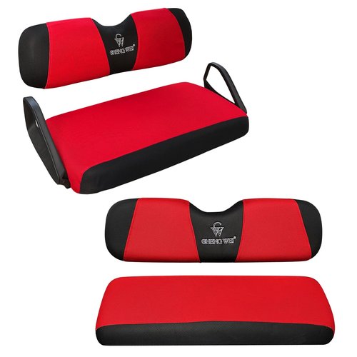 Golf Cart Seat Covers 2 PCS Front and Rear Seat Covers Sets for EZGO TXT RXV and Club Car DS 2000 and UP Standard Seat Cushion,Replacement Cooling Breathable Washable No Stapler Needed(Red& Black)