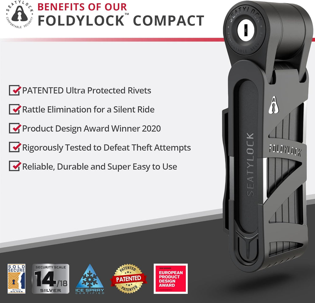 Seatylock FoldyLock Compact Folding Bike Lock - Lightweight, High-Security Design | Heavy-Duty Anti-Theft Protection with Keys & Case