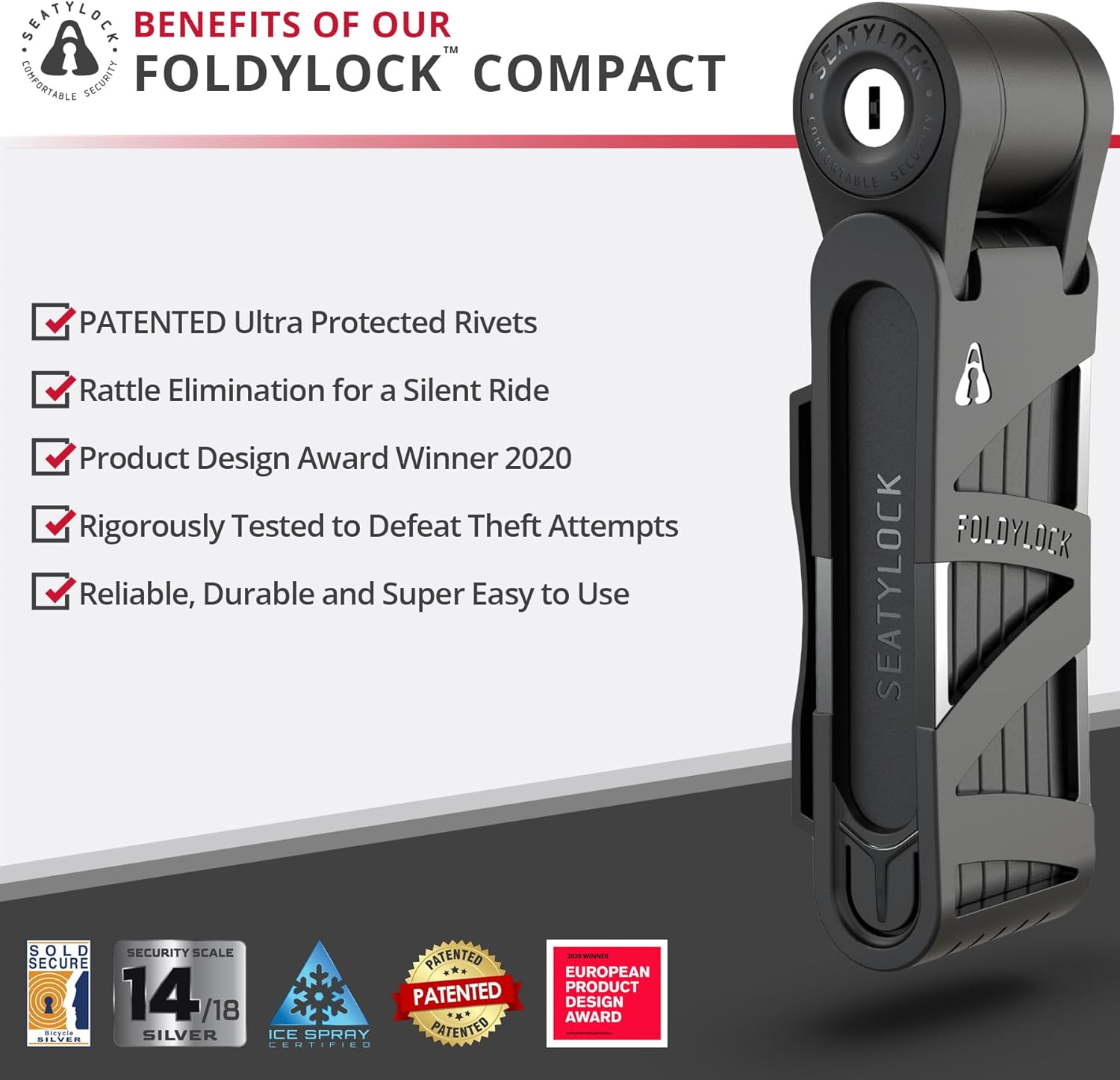Seatylock FoldyLock Compact Folding Bike Lock - Lightweight, High-Security Design | Heavy-Duty Anti-Theft Protection with Keys & Case