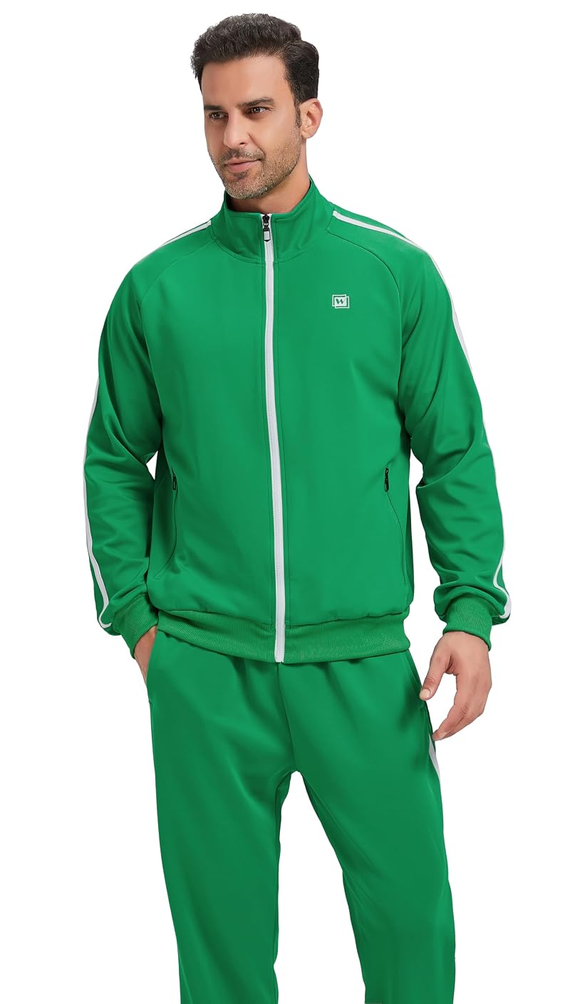 Men's 2-Piece Tracksuit - Lightweight Full Zip Sweatset with Green XX-Large