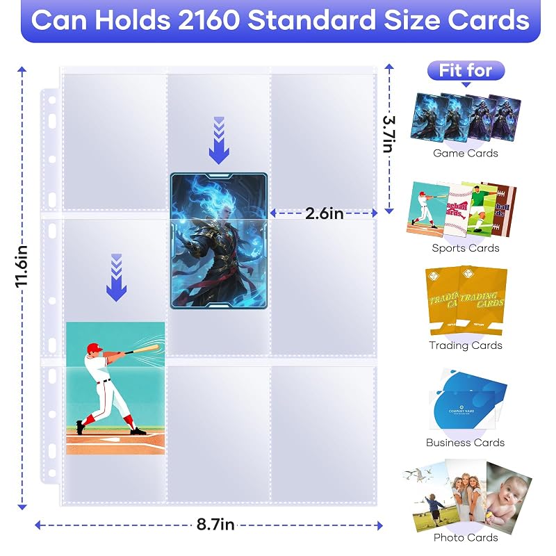 120 Pack 9-Pocket Double-Sided Card Sleeves - 2160 Card Binder Pages, Clear + Variation: Clear+120