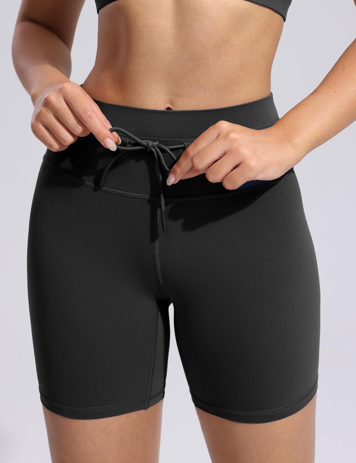 POSHDIVAH Women's Creamluxe Biker Shorts - High Waisted, Drawstring, Perfect for Gym & Yoga | Sizes 6/8